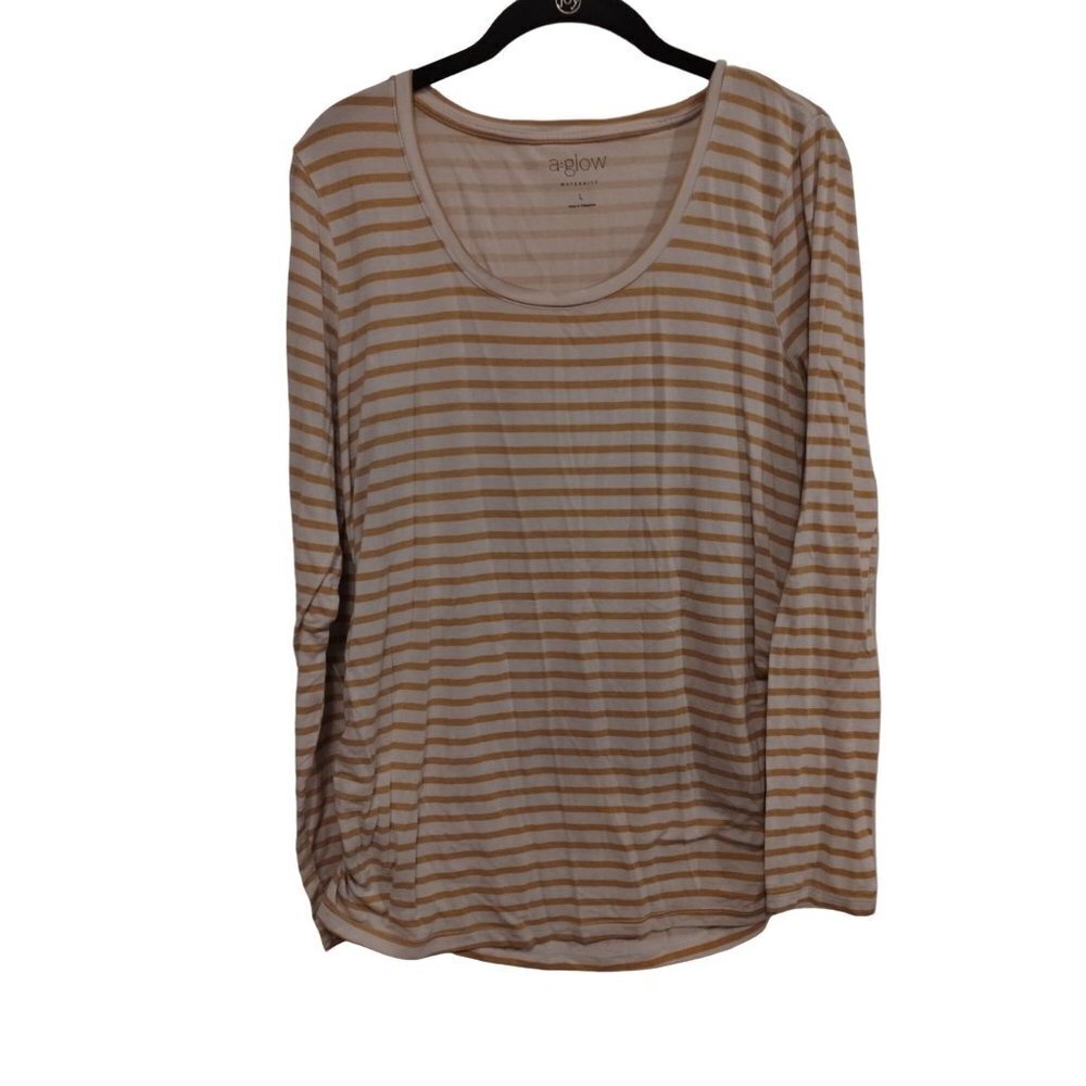 A.Glow Maternity white‎ and yellow stripe long sleeve tee
